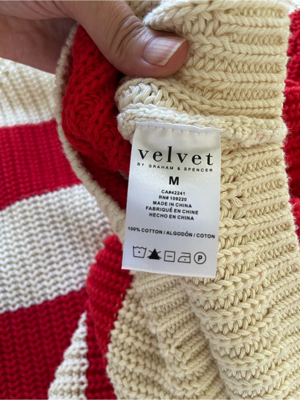 Velvet by Graham & Spencer size M red ivory stripes cozy sweater - Picture 7 of 7